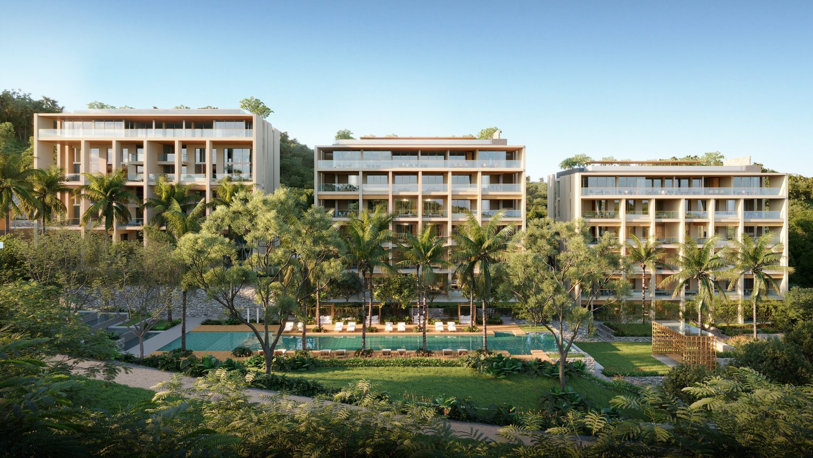 Kiara Reserve Residences — condominium buildings overlooking the gardens and pool