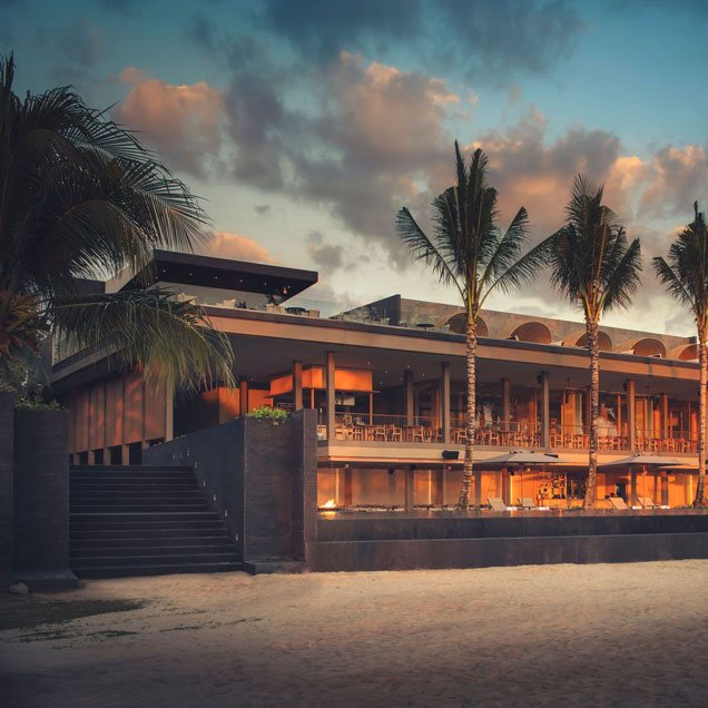 Beach House at Layan Bay at sunset